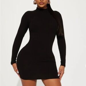 Elegant Black Long Sleeve Mini Dress